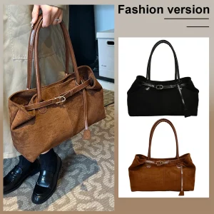 Women PU Fashion Shoulder Bag Large Capacity Casual Tote Handbag Solid Color Stylish Shoulder Purse Travel Hobo Bag