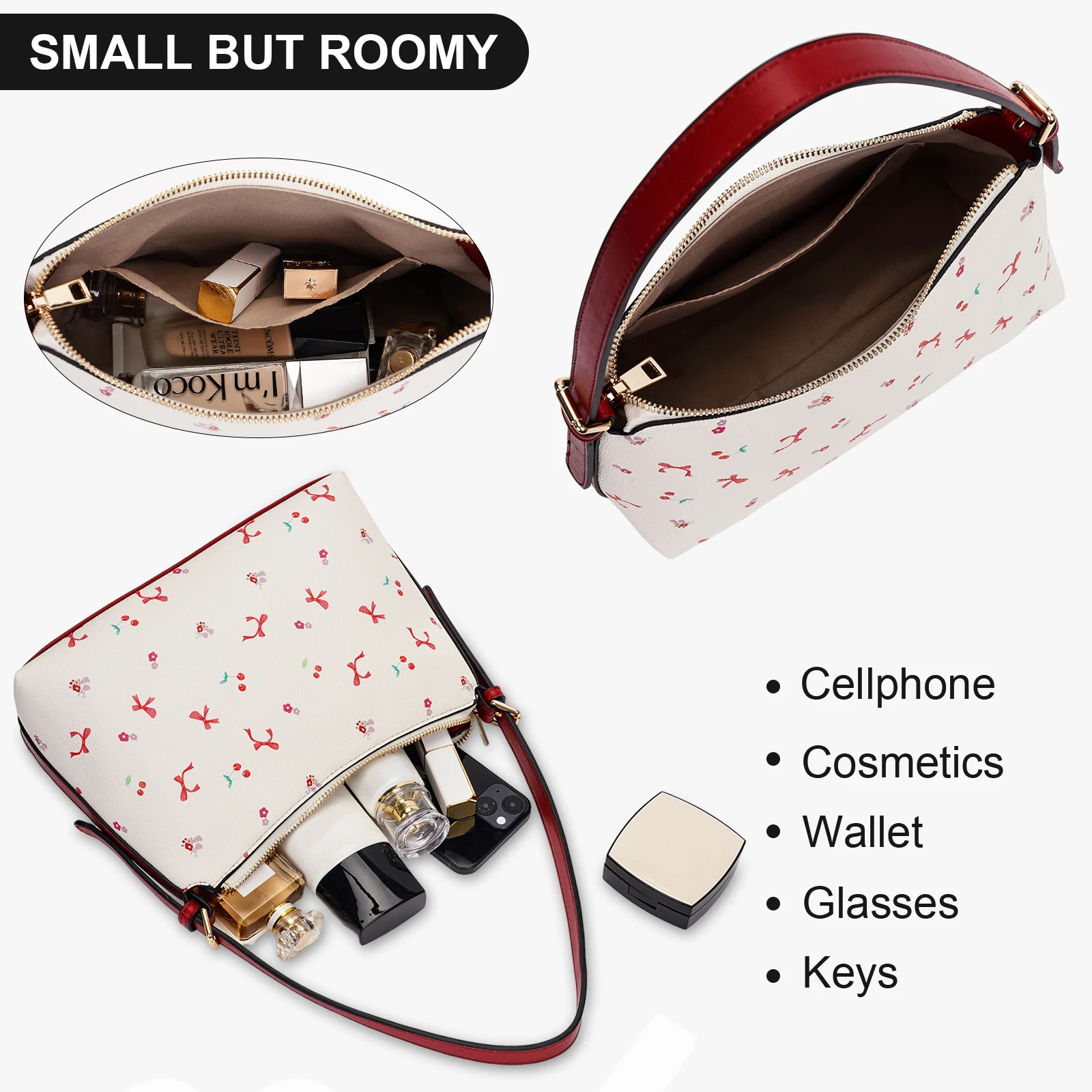 Shoulder Bag for Women Floral Handbag PU Leather Removable Strap Satchel Purse Tote Bag for Work Tavel - Image 4