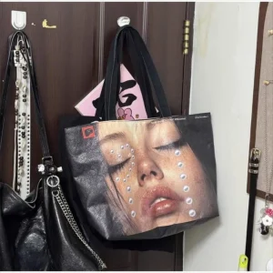 Creative Waterproof Portrait Print Tote Bag Light-weight Face Printing Shoulder Bag Large Capacity Crossbody Handbag Gifts