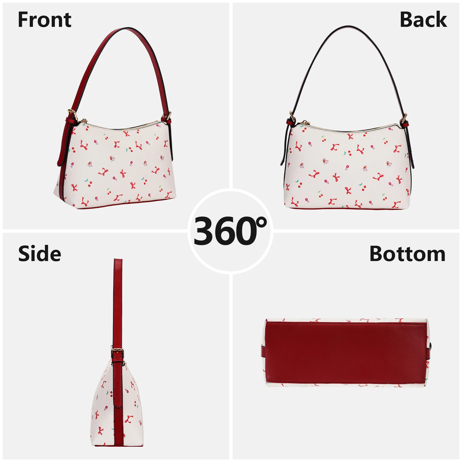 Shoulder Bag for Women Floral Handbag PU Leather Removable Strap Satchel Purse Tote Bag for Work Tavel