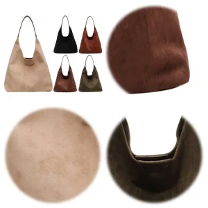 Women Suede Shoulder Bag Stylish Commuting Bag Large Capacity Trendy Work Hobo Solid Color Vintage Hobo Bag Outdoor Travel Bag