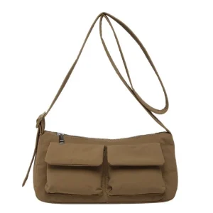 Portable Solid Color Single Shoulder Bag Nylon Waterproof Cross Body Bag Lightweight Multi-pocket Messenger Bag For Men Women